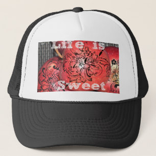 Life is Sweet: Apple and Floral Motif Design Trucker Hat