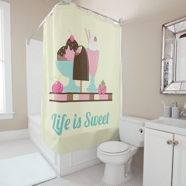 Life is Sweet Delicious Ice Cream Image Shower Curtain (In Situ)