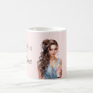 Life is Sweet Female Brown Hair Coffee Mug
