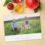 Life Is Sweet Modern Jewish New Year Photo Foil Holiday Card<br><div class="desc">This modern Rosh Hashanah holiday photo card features a horizontal photo with the greeting "Life is Sweet" in gold foil. On the back you will find a simple navy blue background. Further customise this design by adding another photo and/or text to the back! The gold foil on this card really...</div>