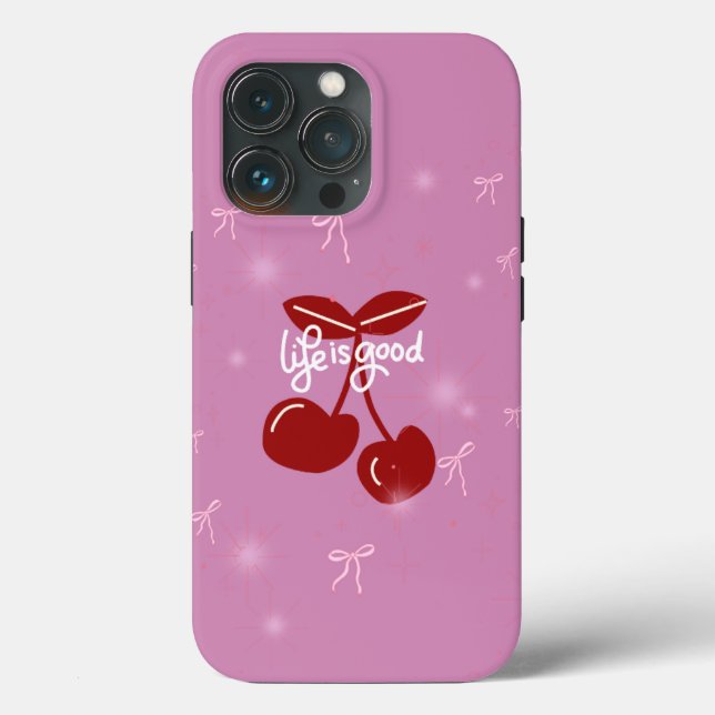 Life Is Sweet - Pink Cherry Shimmer Case 🍒✨ (Back)