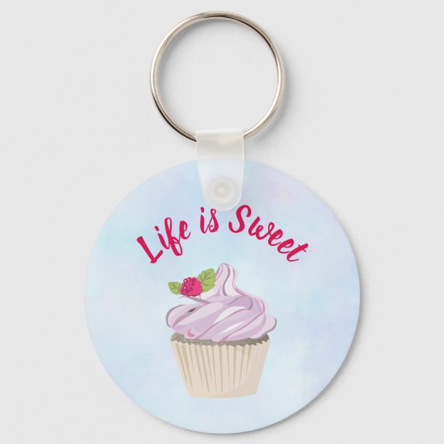Life is Sweet Pink Cupcake Key Ring (Front)