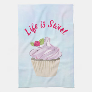 Life is Sweet Pink Cupcake Tea Towel