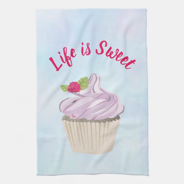 Life is Sweet Pink Cupcake Tea Towel (Vertical)