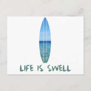 Life Is Swell Surf Board Design Postcard