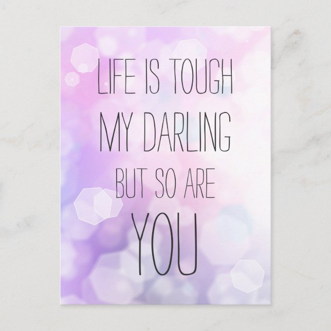 Life is tough - Purple Bokeh Inspirational Quote Postcard (Front)
