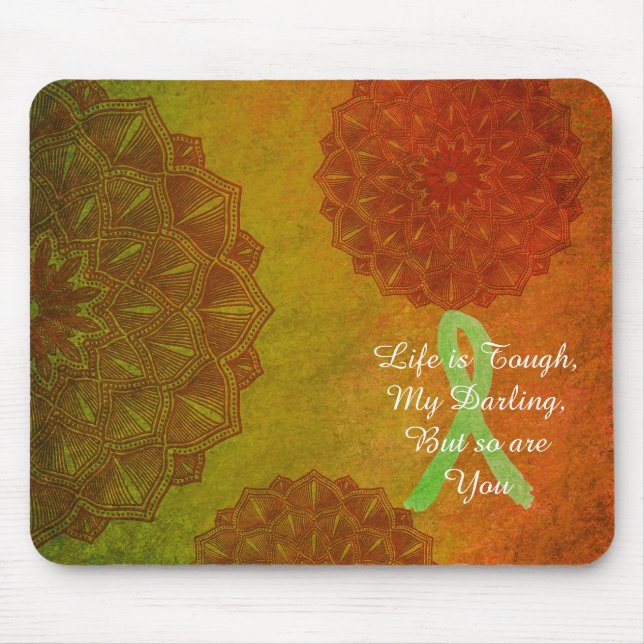 Life is Tough Quote, Lyme Disease Awareness Ribbon Mouse Mat (Front)