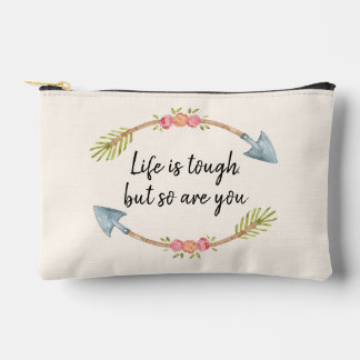 Life is Tough Watercolor Floral Arrow Cream Accessory Pouch