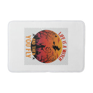 Life Is Witch Then You Fly Halloween Graveyard Bat Bath Mat
