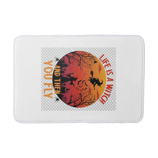 Life Is Witch Then You Fly Halloween Graveyard Bat Bath Mat (Front)