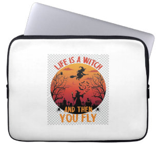 Life Is Witch Then You Fly Halloween Graveyard Bat Laptop Sleeve