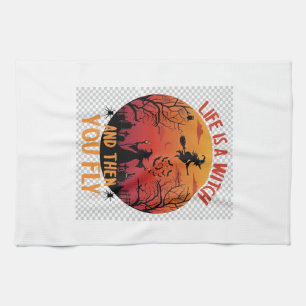 Life Is Witch Then You Fly Halloween Graveyard Bat Tea Towel