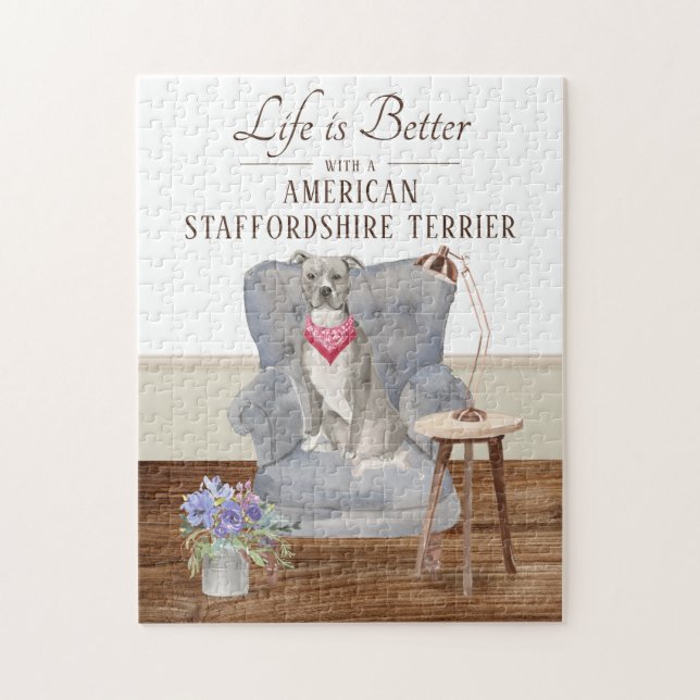 Life Is With A American Staffordshire Terrier Jigsaw Puzzle (Vertical)