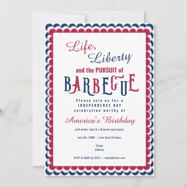 Life Liberty 4th of July Patriotic BBQ Firework Invitation (Front)