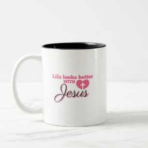 Life Looks Better With Jesus Two-Tone Coffee Mug