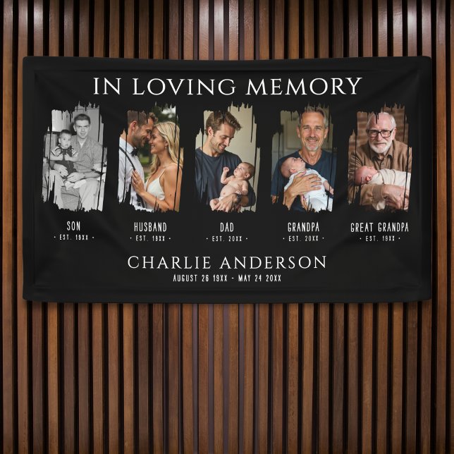 Life Milestones 5-Photo Collage Funeral/Memorial Banner (Creator Uploaded)