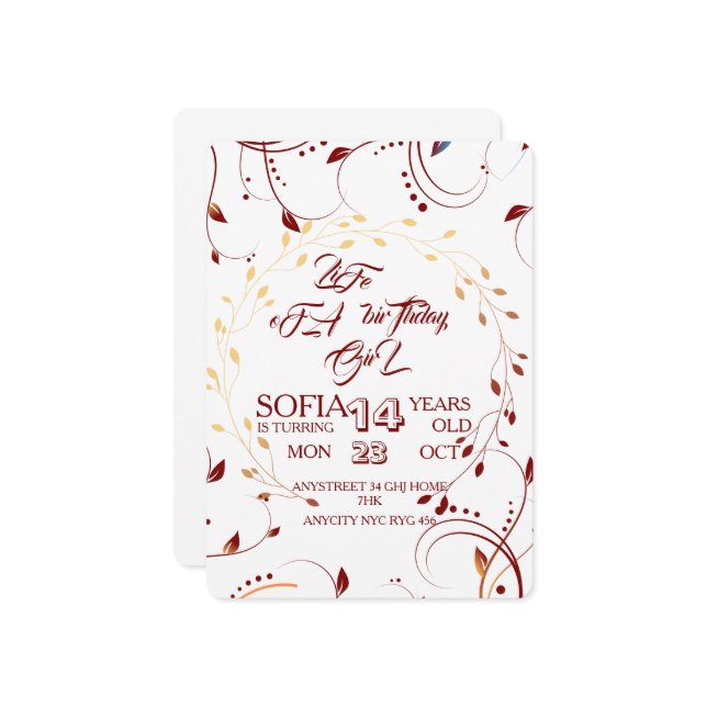 Life of a Birthday, Girl Invitation Digital, Showg (Front/Back In Situ)