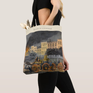 Life of a Fireman Vintage 1860s Lithograph Tote Bag