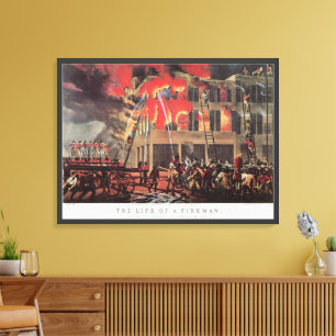 Life of a Fireman, Vintage Business Firemen Fire Canvas Print