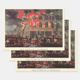 Life of a Fireman, Vintage Business Firemen Fire Wrapping Paper Sheet