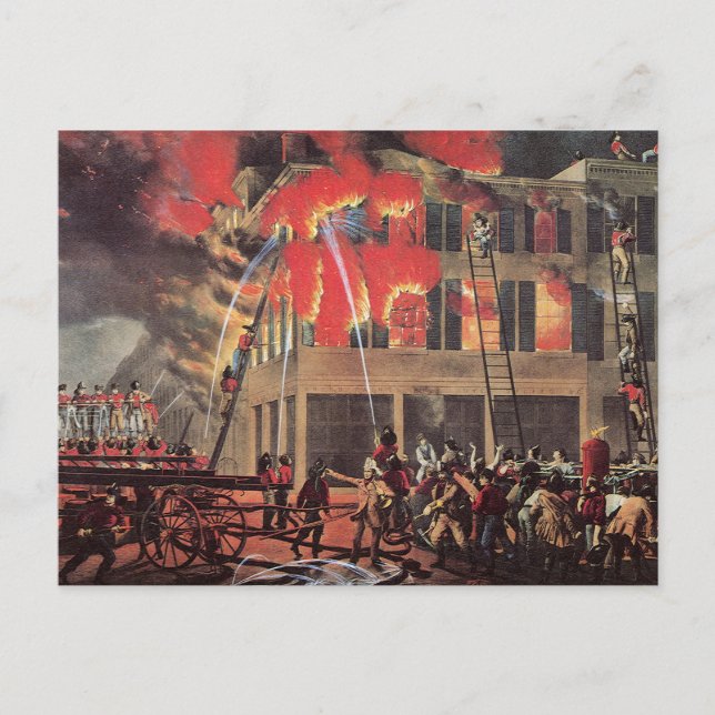 Life of a Fireman, Vintage Firemen Fighting a Fire Postcard (Front)