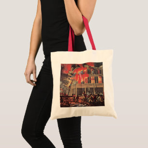 Life of a Fireman, Vintage Firemen Fighting a Fire Tote Bag