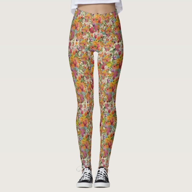 Life of flowers vivid floral pattern design leggings (Front)