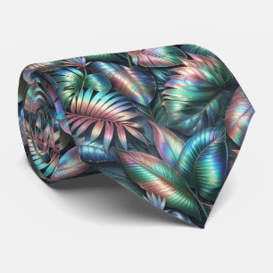 Life of the Party Neck Tie   Opal Tropical Leaves