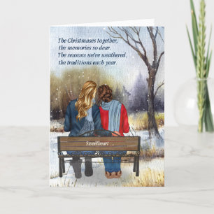 Life Partner Christmas Caucasian Lesbian Couple Holiday Card