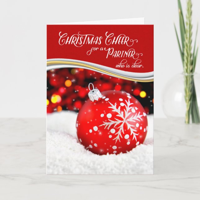 Life Partner Christmas Cheer Red Ornament Holiday Card (Front)