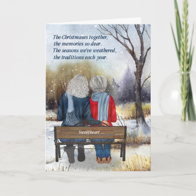 Life Partner Christmas Senior Lesbian Couple Holiday Card (Front)