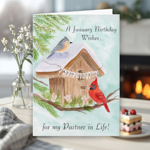 Life Partner Happy January Birthday Birds Card