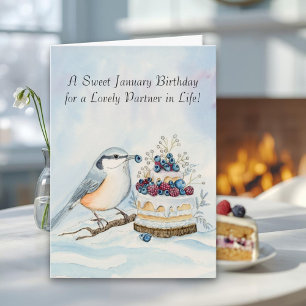 Life Partner Happy January Birthday Nuthatch  Card
