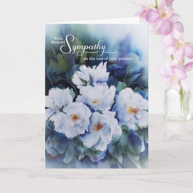 Life Partner Loss Blue Watercolor Floral Sympathy Card (Orchid)