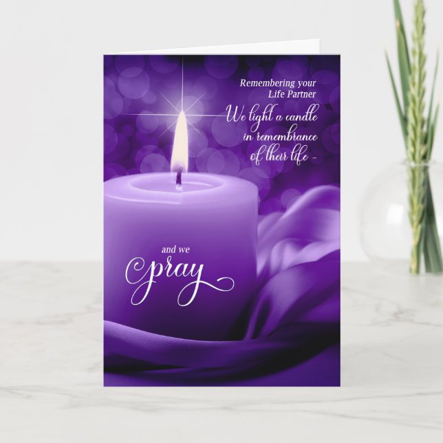 Life Partner Remembrance Death Anniversary Purple Card (Front)