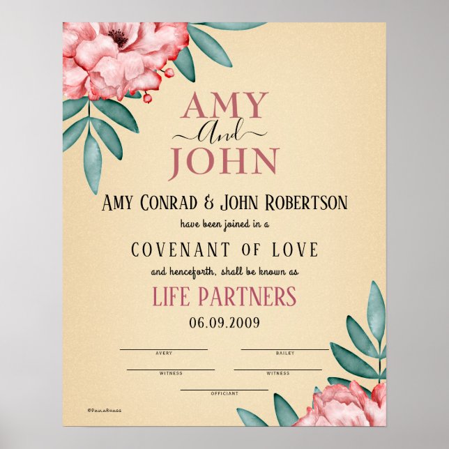 "Life Partners" Love Covenant Wedding Certificate Poster (Front)