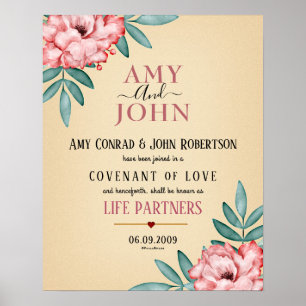 "Life Partners" Love Covenant Wedding Certificate Poster