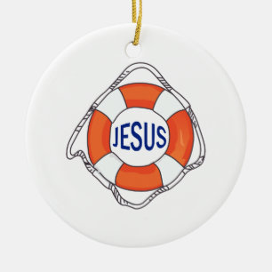 LIFE PRESERVER JESUS CERAMIC TREE DECORATION