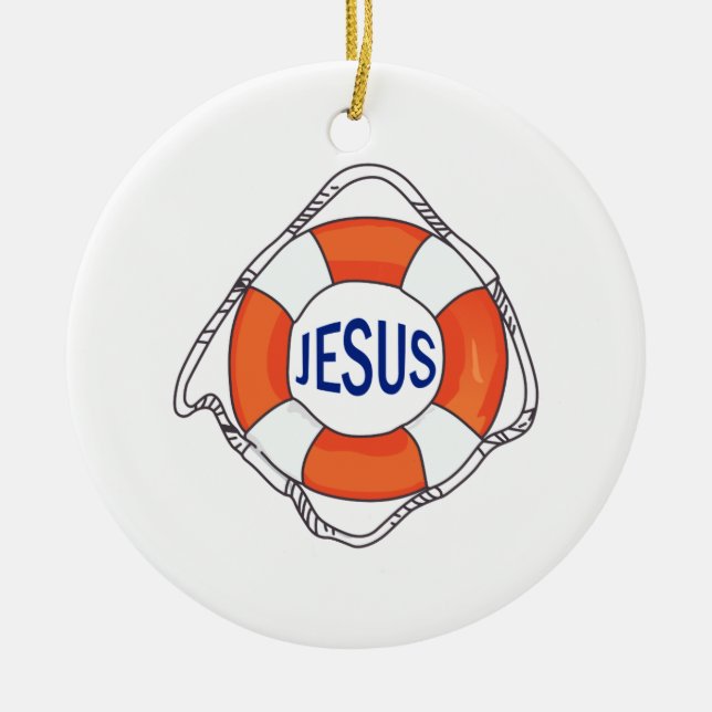 LIFE PRESERVER JESUS CERAMIC TREE DECORATION (Front)