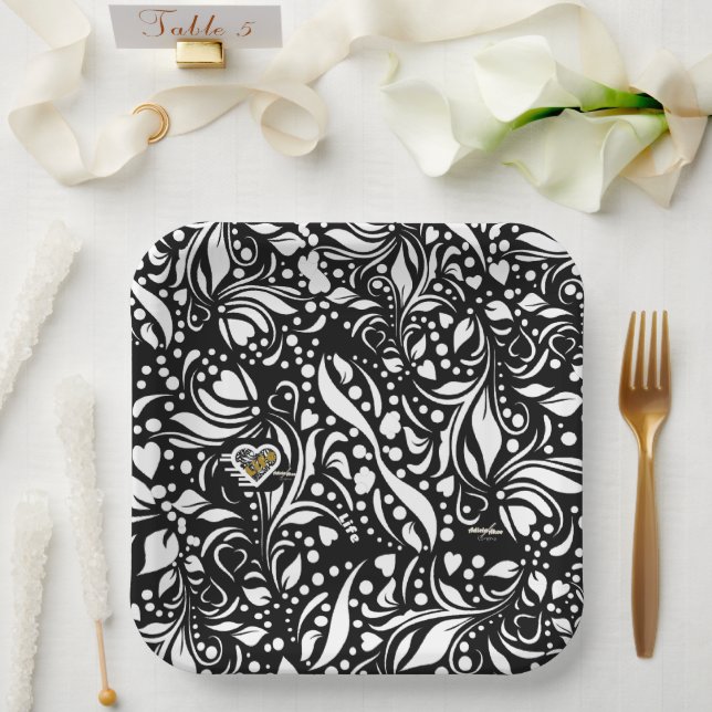Life Quote Black Paper Plates by Adiela Akoo (Wedding)