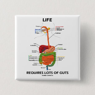 Life Requires Lots Of Guts (Digestive System) 15 Cm Square Badge