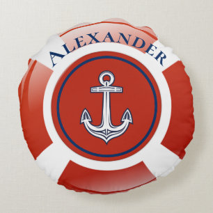 Life Ring Nautical Round Pillow