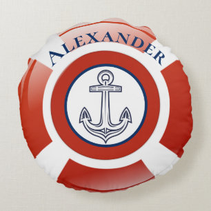 Life Ring Nautical  Round Pillow