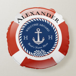 Life Ring Nautical  Round Pillow
