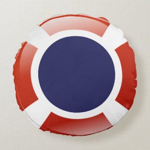 Life Ring Red White Preserver Round Cushion