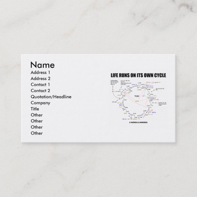 Life Runs On Its Own Cycle (Krebs Cycle) Business Card (Front)