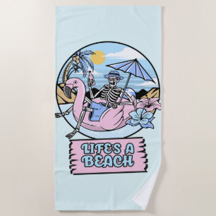 Life’s a Beach Skeleton Flamingo Float Towel