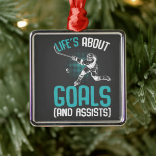 Life´s About Goals Hockey Player Ice Hockey Youth  Metal Tree Decoration