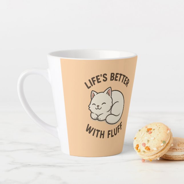 Life’s Better With Fluff – Cute Chibi Cat Latte Mu Latte Mug (In Situ)