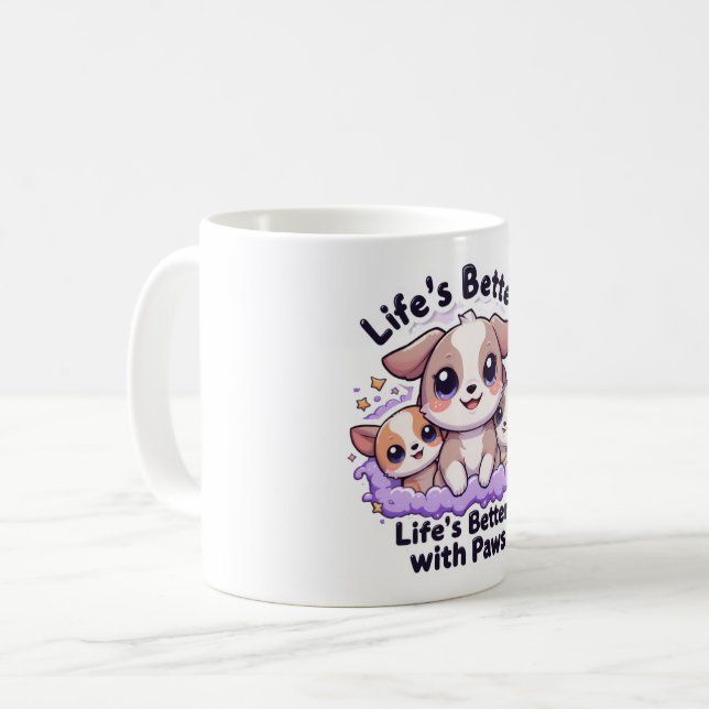 Life’s Better with Paws Cute Puppy Mug for Dog Lov (Front Left)